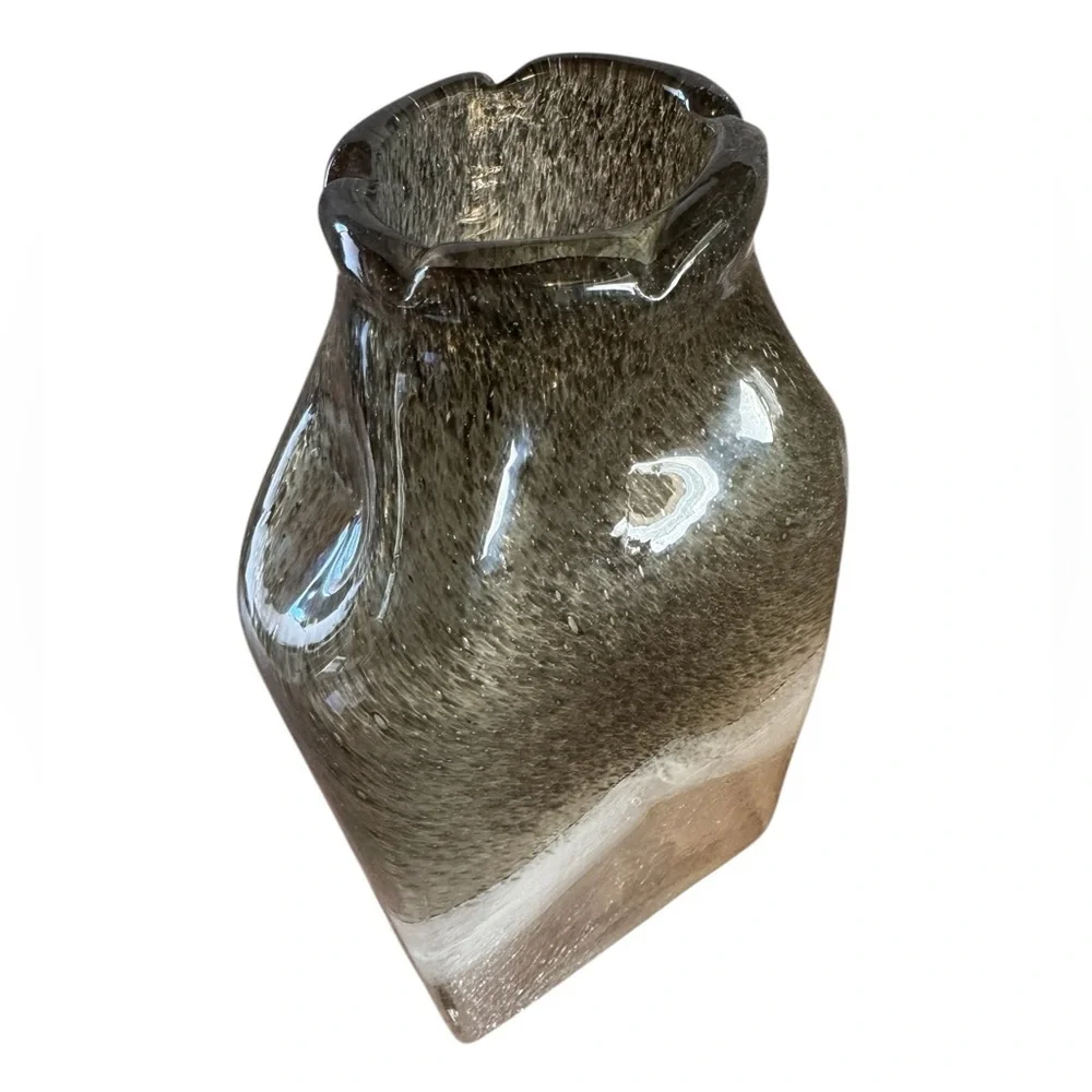 Smoked Bent Glass Decorative Vase - Green Accent